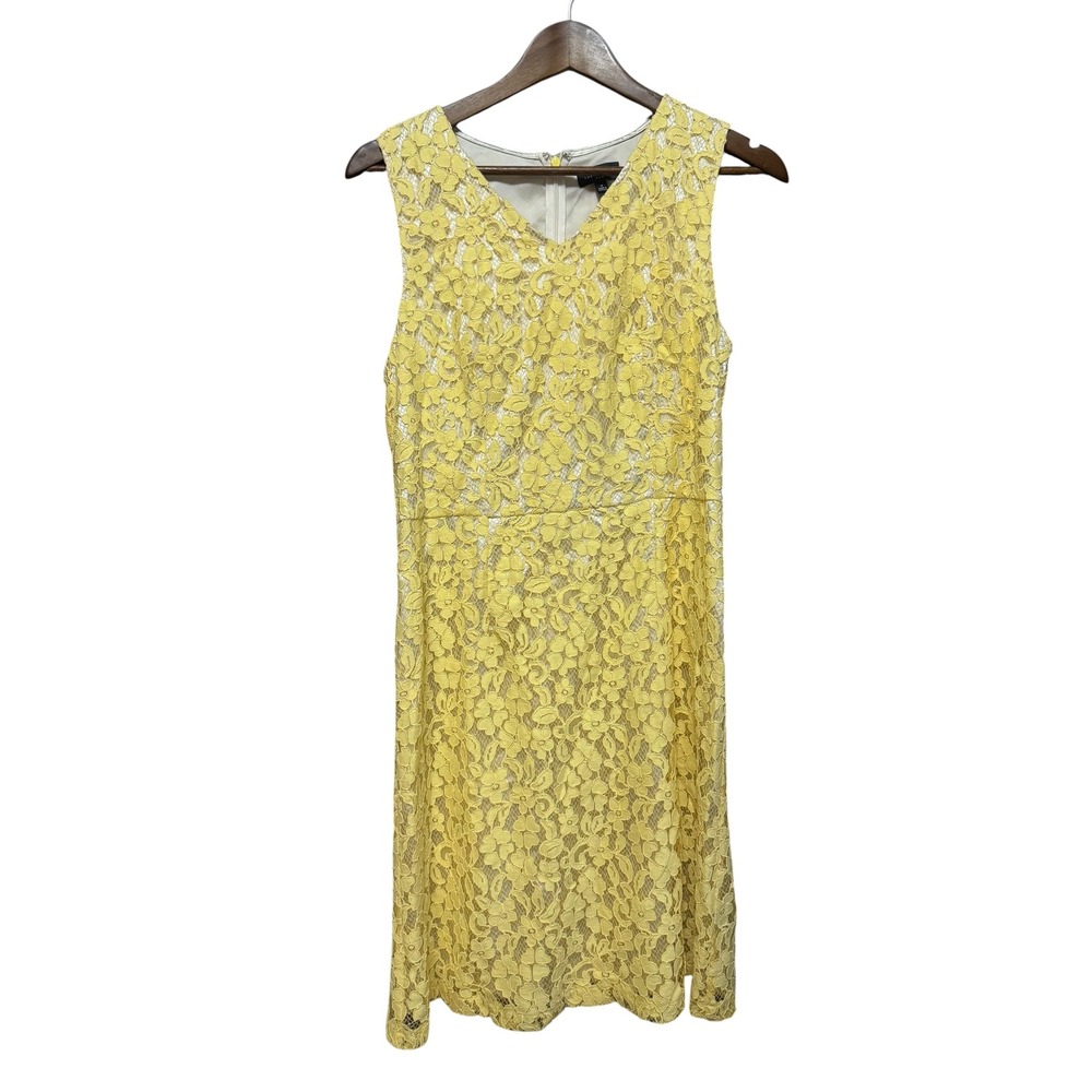 The Limited Lace Sheath Dress Womens Size 8 Yellow Excellent‎ V-Neck Sleeveless